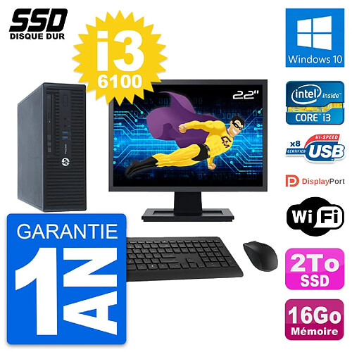 PC HP ProDesk 400 G3 SFF Ecran 22" Core i3-6100 RAM 16Go SSD 2To Windows 10 Wifi · Occasion