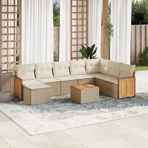 vidaXL Salon de jardin avec coussins 9 pcs beige résine tressée