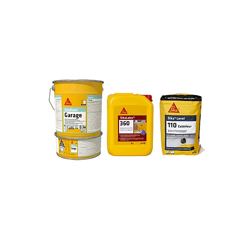 Kit SIKA sol garage 20m² - Peinture Sikafloor 6kg - Résine SikaLatex 360 - 5L - Ragréage Level-110 extérieur - Auto-nivelant - 25 Kg