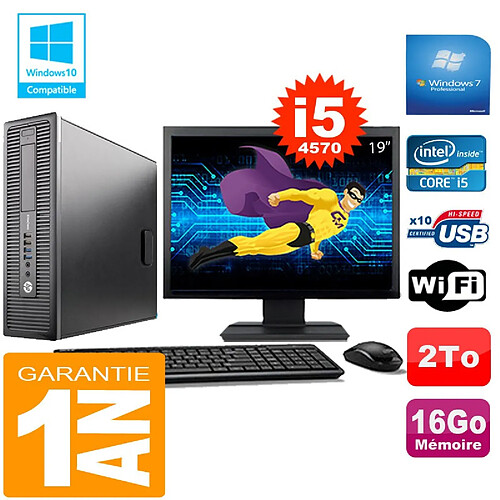 PC HP EliteDesk 800 G1 SFF Core I5-4570 16Go Disque 2 To Wifi W7 Ecran 19" · Occasion