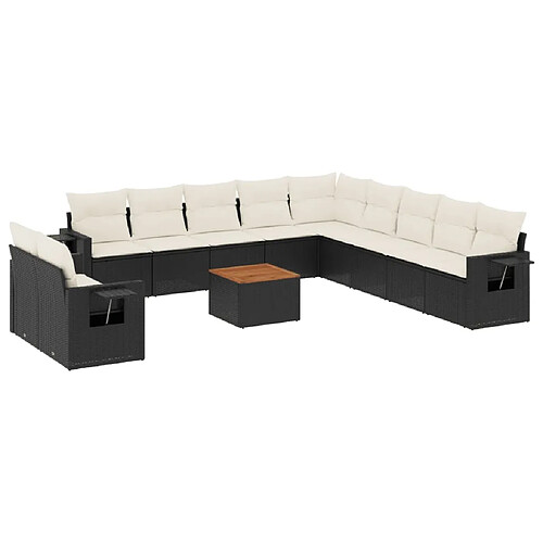 Maison Chic Salon de jardin 12 pcs avec coussins, Ensemble Tables et chaises d'extérieur noir résine tressée -GKD969681