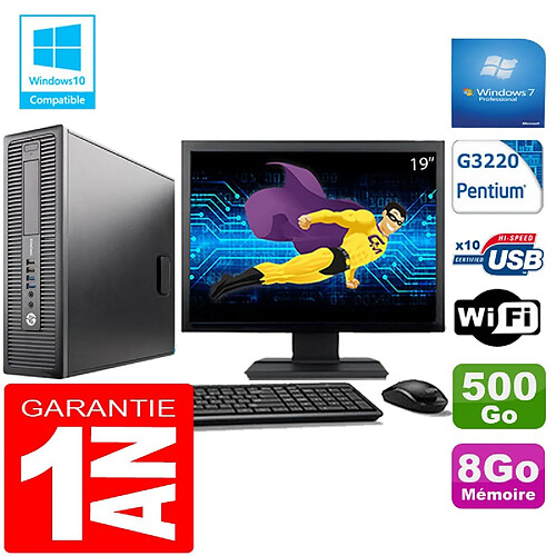 PC HP EliteDesk 800 G1 SFF Intel G3220 8Go Disque 500 Go Wifi W7 Ecran 19" · Occasion