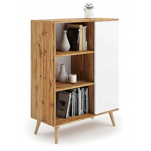 Mpc Meuble étagère 90 x 40 x 116 cm sonoma wotan et blanche