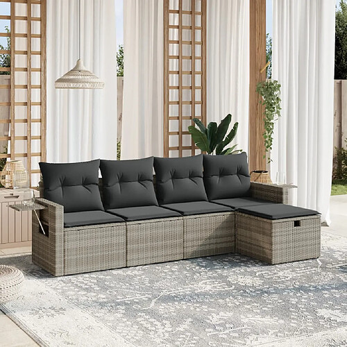 vidaXL Salon de jardin 5 pcs avec coussins gris clair résine tressée