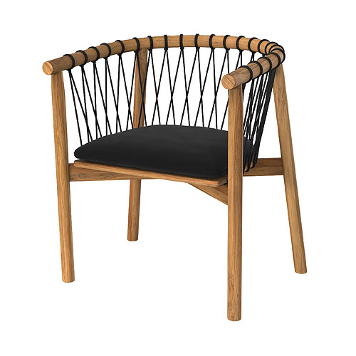 Rendez Vous Deco Chaise de jardin Yago en bois de teck et tissu noir