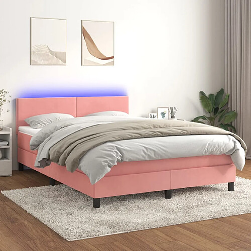 vidaXL Sommier à lattes de lit avec matelas LED Rose 140x190cm Velours