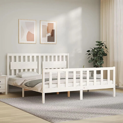 Maison Chic Lit Super King - Cadre de lit avec tête de lit blanc Size bois massif -MN10779