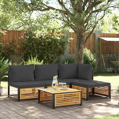 vidaXL Salon de jardin avec coussins 5 pcs Bois d'acacia solide