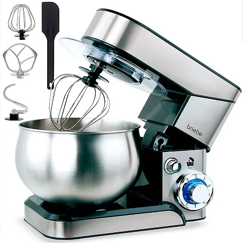 Robot Pâtissier Boulangerie Cuisine Ménager Multifonction Bol Inox 5L 6 Vitesses, 1800, Acier Inoxydable, Briebe, KM1114