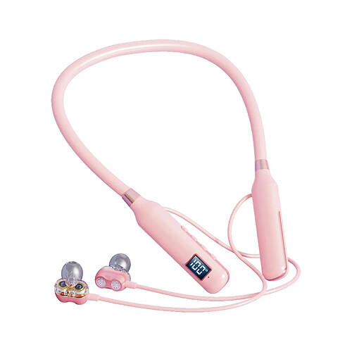 LUUCOZK Écouteurs sans fil tour de cou Bluetooth 5.3 Écouteurs stéréo de sport pour faire du sport - Rose