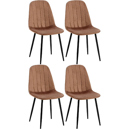 Decoshop26 Lot de 4 chaises de salle à manger coutures décoratives verticales assise en velours maron pieds métal noir mat 10_0001756