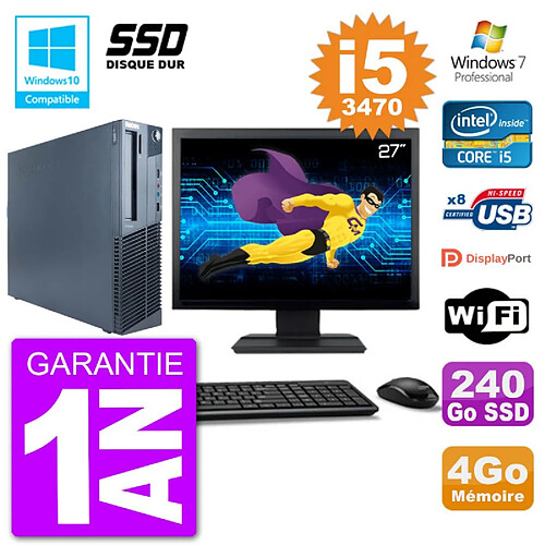 PC Lenovo M82 SFF Ecran 27" i5-3470 RAM 4Go SSD 240Go Graveur DVD Wifi W7 · Occasion