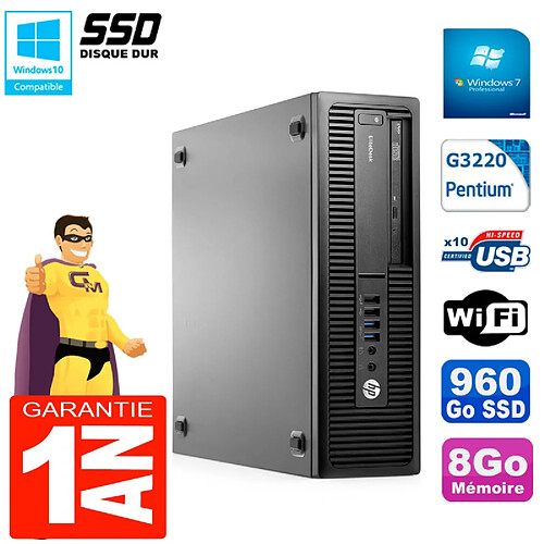 PC HP EliteDesk 800 G1 SFF Intel G3220 8Go Disque 960 Go SSD Graveur DVD Wifi W7 · Occasion