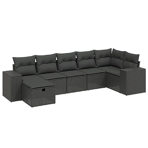 Maison Chic Ensemble Tables et chaises d'extérieur 7pcs avec coussins,Salon de jardin noir résine tressée -GKD814117