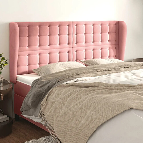 Maison Chic Tête de lit scandinave avec oreilles,meuble de chambre Rose 203x23x118/128 cm Velours -MN72534