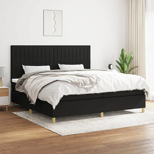 vidaXL Sommier à lattes de lit avec matelas Noir 200x200 cm Tissu