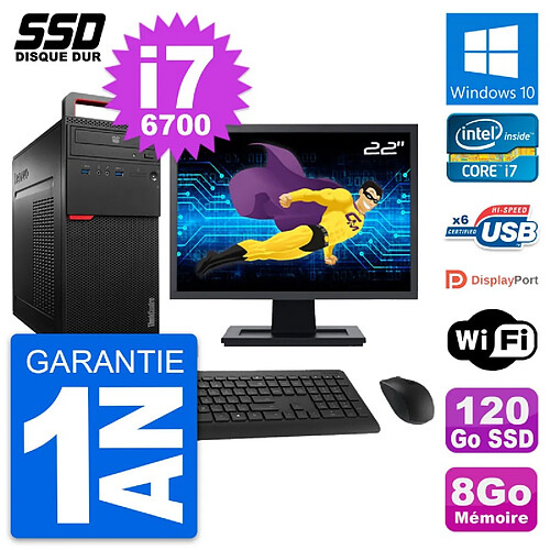 PC Tour Lenovo M700 Ecran 22" Intel i7-6700 RAM 8Go SSD 120Go Windows 10 Wifi · Occasion