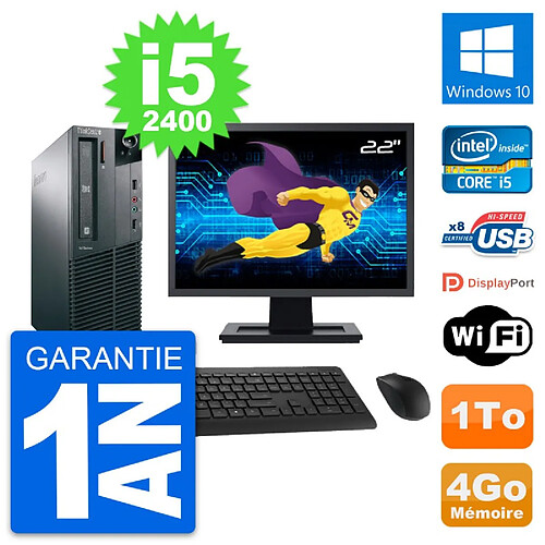 PC Lenovo M81 SFF Ecran 22" Intel i5-2400 RAM 4Go Disque Dur 1To Windows 10 Wifi · Occasion