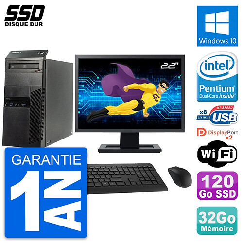 PC Tour Lenovo M83 Ecran 22" Intel G3220 RAM 32Go SSD 120Go Windows 10 Wifi · Occasion