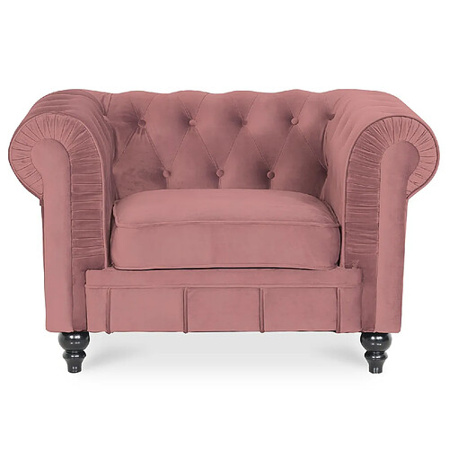 Fauteuil Chesterfield velours Altesse Vieux Rose