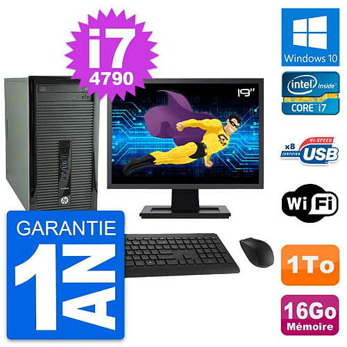 PC Tour HP 400 G1 Ecran 19" Intel i7-4790 RAM 16Go Disque 1To Windows 10 Wifi · Occasion