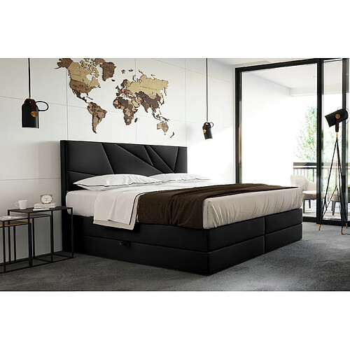 TRADA Lit adulte rembourré VERDE LUX 160x200 avec rangement et matelas ressorts ensachés en noir