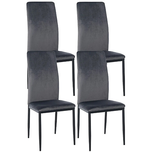 Decoshop26 Lot de 4 chaises de salle à manger design simple en tissu velours gris foncé cadre en métal noir CDS10395