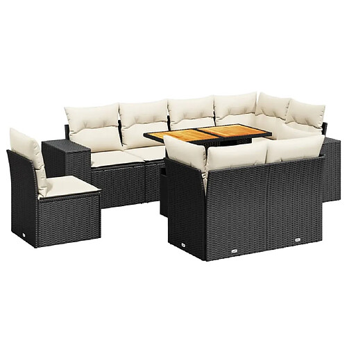 Maison Chic Ensemble Tables et chaises d'extérieur 9 pcs avec coussins,Salon de jardin noir résine tressée -GKD472288