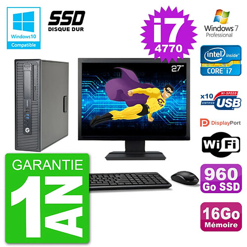 PC HP EliteDesk 800 G1 SFF Ecran 27" i7-4770 16Go SSD 960Go Graveur DVD Wifi W7 · Occasion