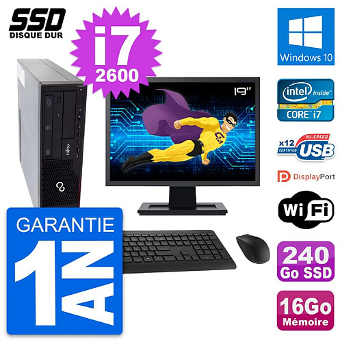 PC Fujitsu E910 DT Ecran 19" Intel i7-2600 RAM 16Go SSD 240Go Windows 10 Wifi · Occasion