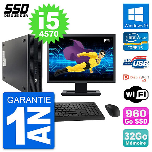 PC HP 600 G1 SFF Ecran 19" Intel Core i5-4570 RAM 32Go SSD 960Go Windows 10 Wifi · Occasion