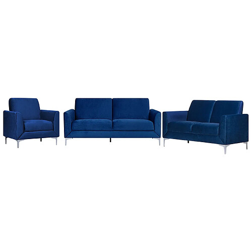 Beliani Ensemble canapés et fauteuil en velours bleu marine 6 places FENES