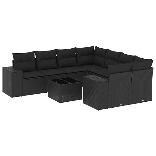 Maison Chic Ensemble Tables et chaises d'extérieur 9 pcs avec coussins,Salon de jardin noir résine tressée -GKD430724