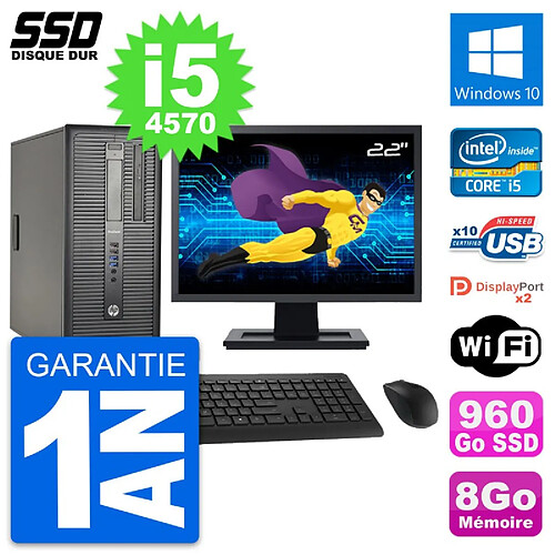 PC Tour HP ProDesk 600 G1 Ecran 22" i5-4570 RAM 8Go SSD 960Go Windows 10 Wifi · Occasion