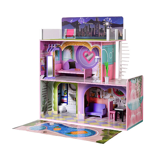 Olivia'S Little World Maison de poupée en bois enfant 3 étages avec 16 accessoires mobilier multicolore Dreamland Olivia’s Little World TD-13616A