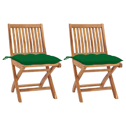 vidaXL Chaises de jardin lot de 2 et coussins vert Bois de teck massif