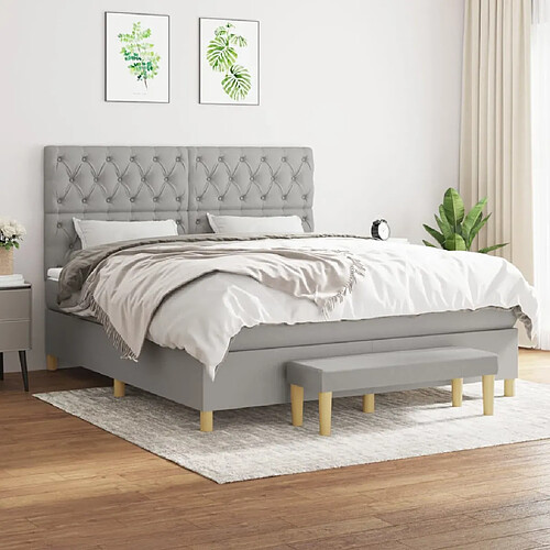 vidaXL Sommier à lattes de lit avec matelas Gris clair 160x200cm Tissu