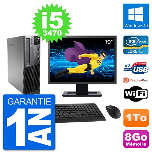 PC Lenovo M92p SFF Ecran 19" Intel i5-3470 RAM 8Go Disque 1To Windows 10 Wifi · Occasion