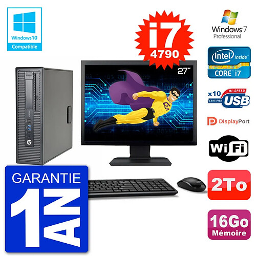 PC HP EliteDesk 800 G1 SFF Ecran 27" i7-4790 16Go Disque 2To Graveur DVD Wifi W7 · Occasion