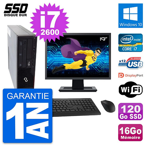 PC Fujitsu E910 DT Ecran 19" Intel i7-2600 RAM 16Go SSD 120Go Windows 10 Wifi · Occasion