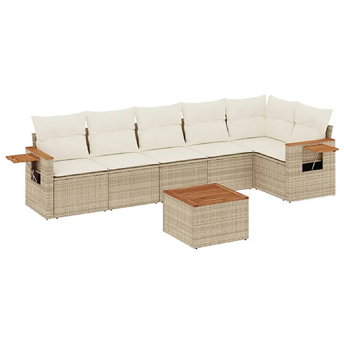 Maison Chic Salon de jardin avec coussins 7 pcs | Ensemble de Table et chaises | Mobilier d'Extérieur beige résine tressée -GKD23369