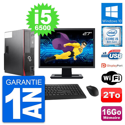 PC Fujitsu D556 DT Ecran 27" Intel i5-6500 RAM 16Go Disque 2To Windows 10 Wifi · Occasion