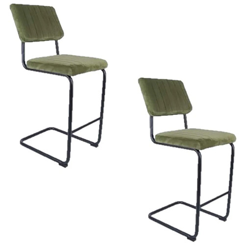 Toilinux Lot de 2 Tabourets de bar cantilevers design effet velours Keen - Vert