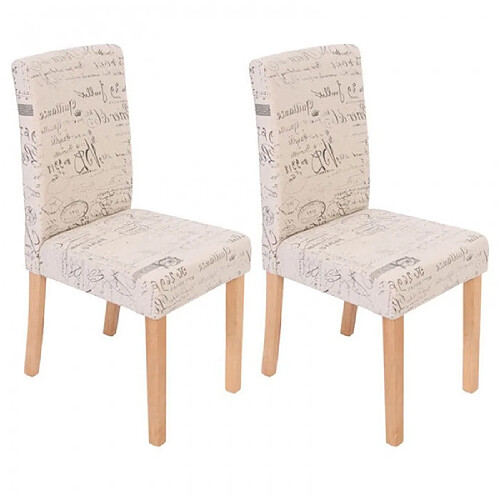 Decoshop26 Lot de 2 chaises de salle à manger en tissu crème imprimé pieds clairs CDS04029