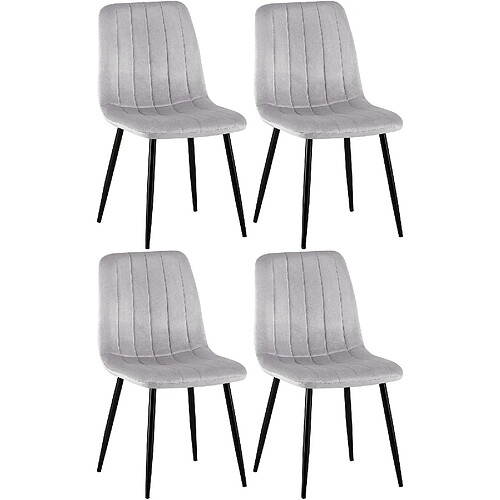 Decoshop26 Lot de 4 chaises de salle à manger couture décorative vertical assise en velours gris et pieds en métal noir 10_0001865