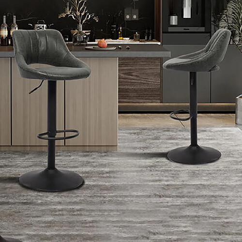 Mes Lot de 2 chaises de bar H61/82 cm en PU noir