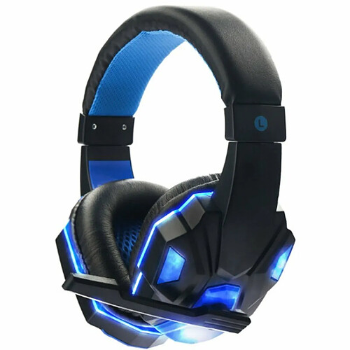 3.5Mm Earphone Gaming Headset Gamer Casque De Jeu Stéréo Avec Microphone Led Noir Et Bleu