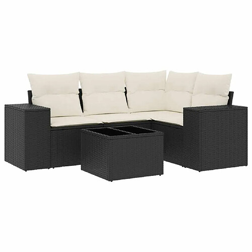 Maison Chic Salon de jardin 5 pcs avec coussins | Ensemble de Table et chaises | Mobilier d'Extérieur noir résine tressée -GKD16787