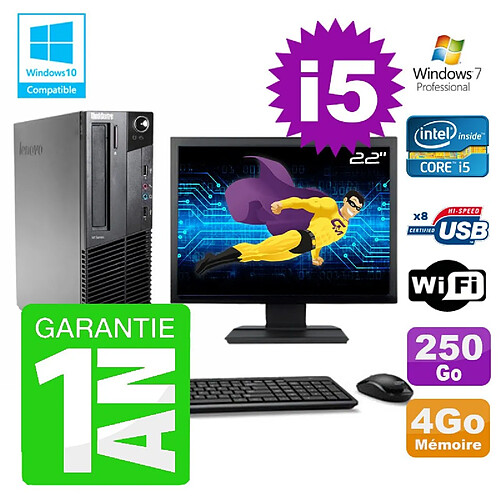 PC Lenovo M91p SFF Intel I5-2400 4Go Disque 250Go Graveur Wifi W7 Ecran 22" · Occasion