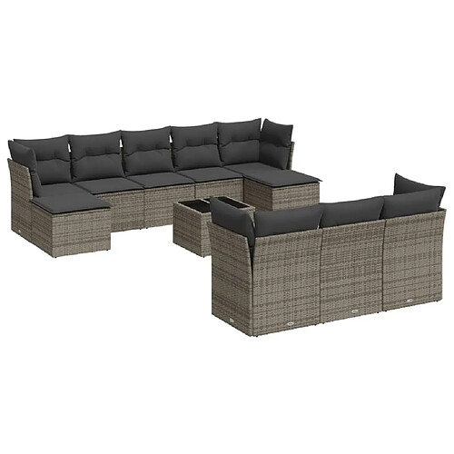 Maison Chic Salon de jardin 11 pcs avec coussins | Ensemble de Table et chaises | Mobilier d'Extérieur gris résine tressée -GKD43527